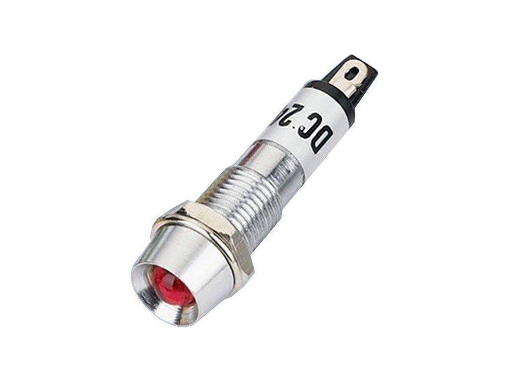 Kontrolka LED červená, 12V AC / 12V DC, závit M8, kovová objímka