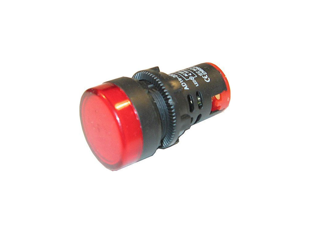 Kontrolka LED červená, 230V AC, montážní otvor 22mm