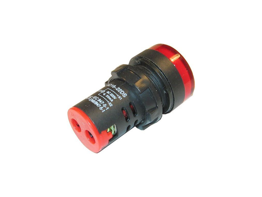 Kontrolka LED červená, 230V AC, montážní otvor 22mm