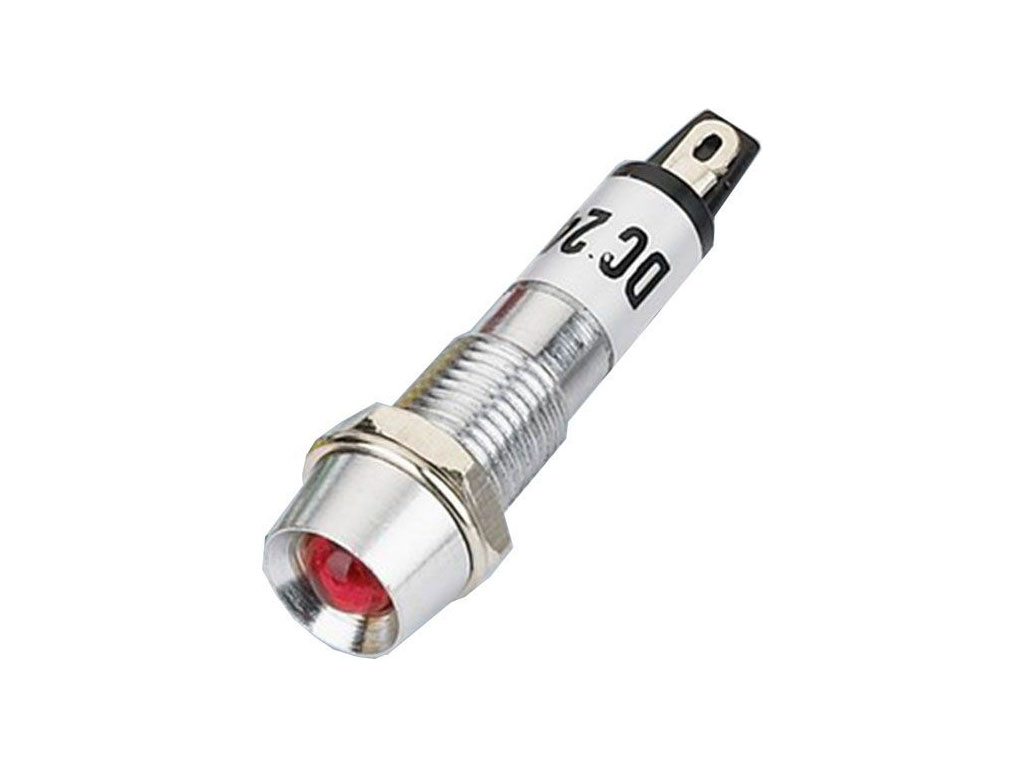 Kontrolka LED červená, 24V AC / 24V DC, závit M8, kovová objímka