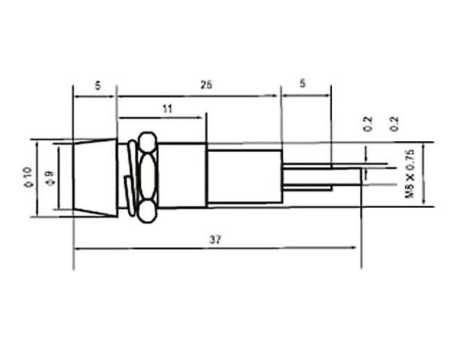 Kontrolka LED modrá, 12V AC / 12V DC, závit M8, kovová objímka