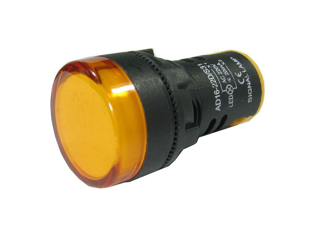 Kontrolka LED oranžová, 230V AC, montážní otvor 22mm