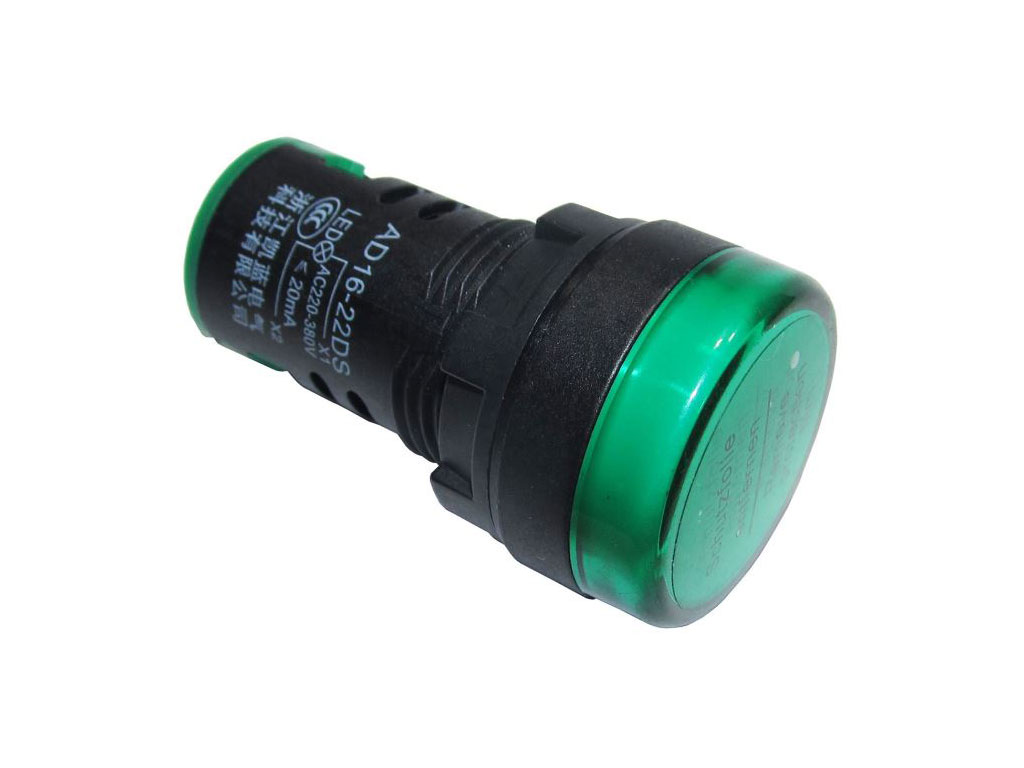 Kontrolka LED zelená, 230V AC, montážní otvor 22mm