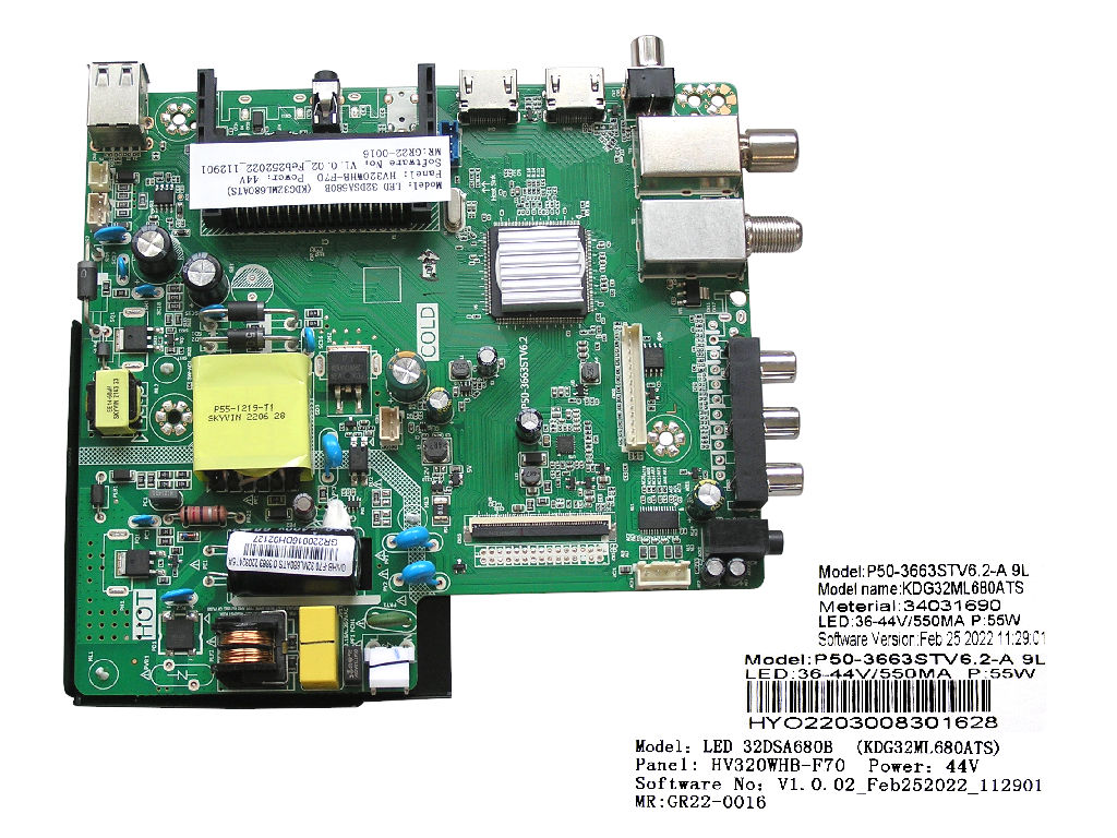LCD LED modul základní deska VOX LED 32DSA680B / Main board assy P50-3663STV6.2 / KDG32ML680ATS