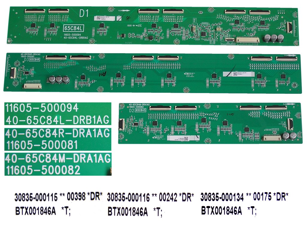 LCD modul LED driver aktivního HDR 65C845 sada TCL / LDP HDR driver board assy 40-65C84L + 40-65C84R + 40-65C84M / 11605-500094 + 11605-500081 + 11605-500082