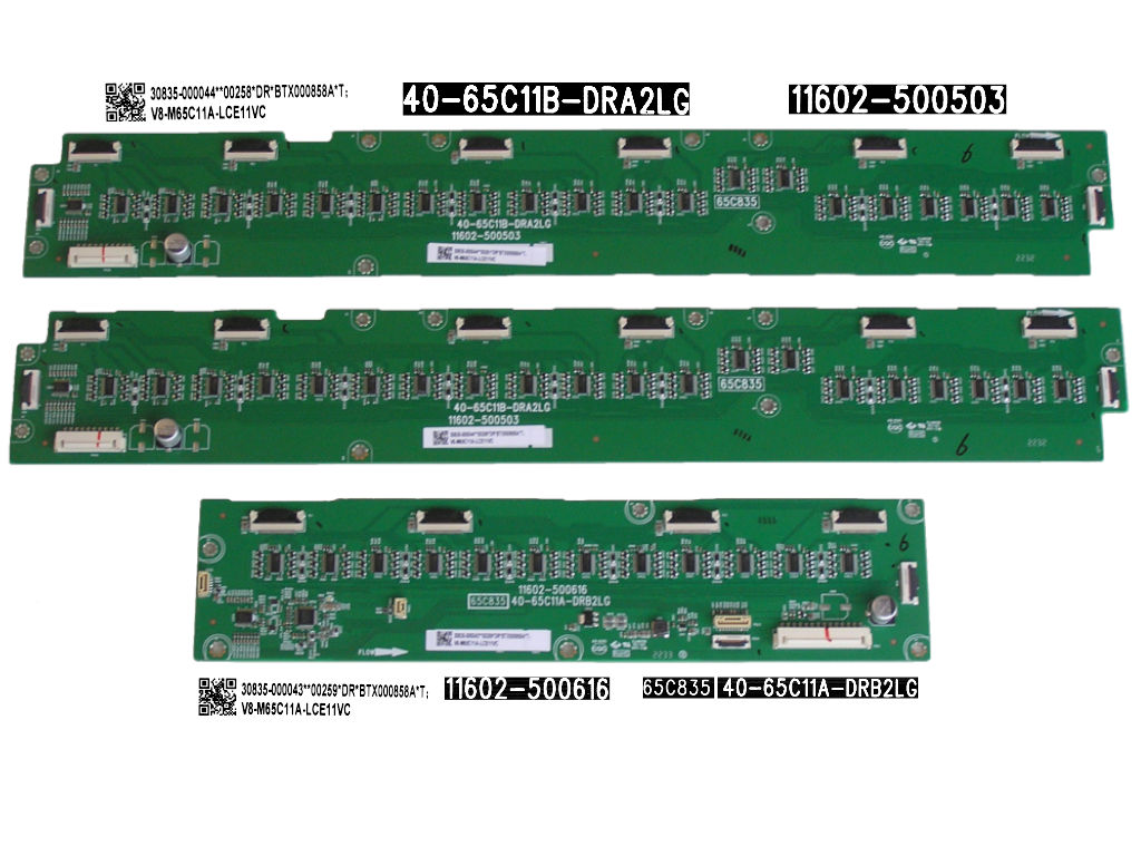 LCD modul LED driver aktivního HDR TCL 65CB35 sada 3 kusů / HDR driver board assy 40-65C11A-DRB2LG + 40-65C11B-DRA2LG / 30835-000043 + 30835-000044