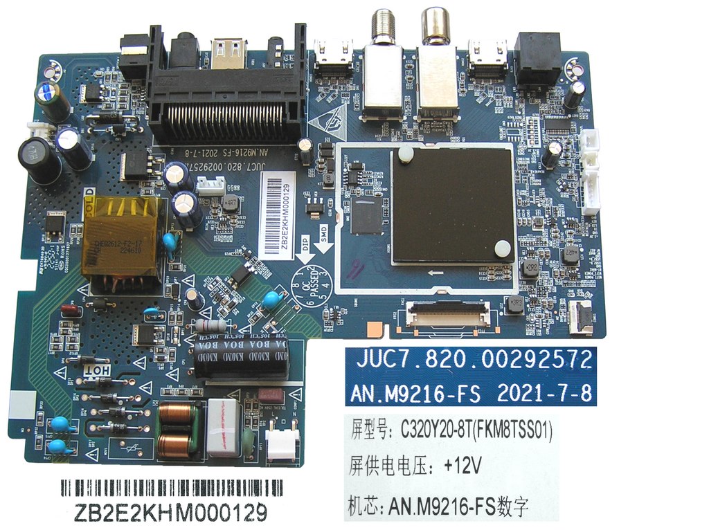 LCD modul základní deska Changhong CHiQ L32M8T / Main board ZB2E2KHM000129 / AN.M9216-FS / C320Y20-8T(FKM8TSS01) / JUC7.820.00292572