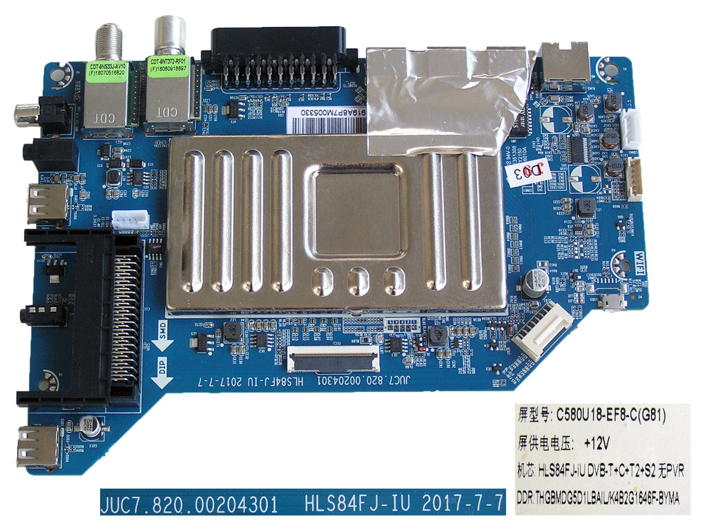 LCD modul základní deska Changhong CHiQ UHD58G5500 / Main board HLS84FJ-iU / JUC7.820.00204301 / C580U18-EF8-C(G81)
