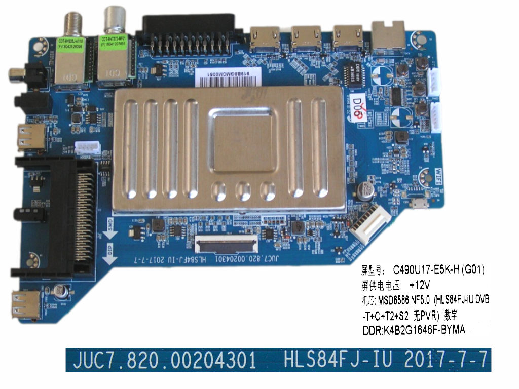 LCD modul základní deska Changhong Chiq JUC7.820.00204301 / main board C490U17-E5K-H (G01) / MSD6586 NF5.0 / HLS84FJ-iU 