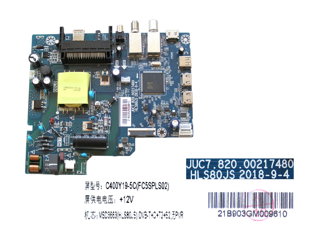 LCD modul základní deska Changhong Chiq  L40G4500 / Main board C400Y19-5C (FC5SPLS02) / JUC7.820.00217480/ HLS80JS 2018-9-4