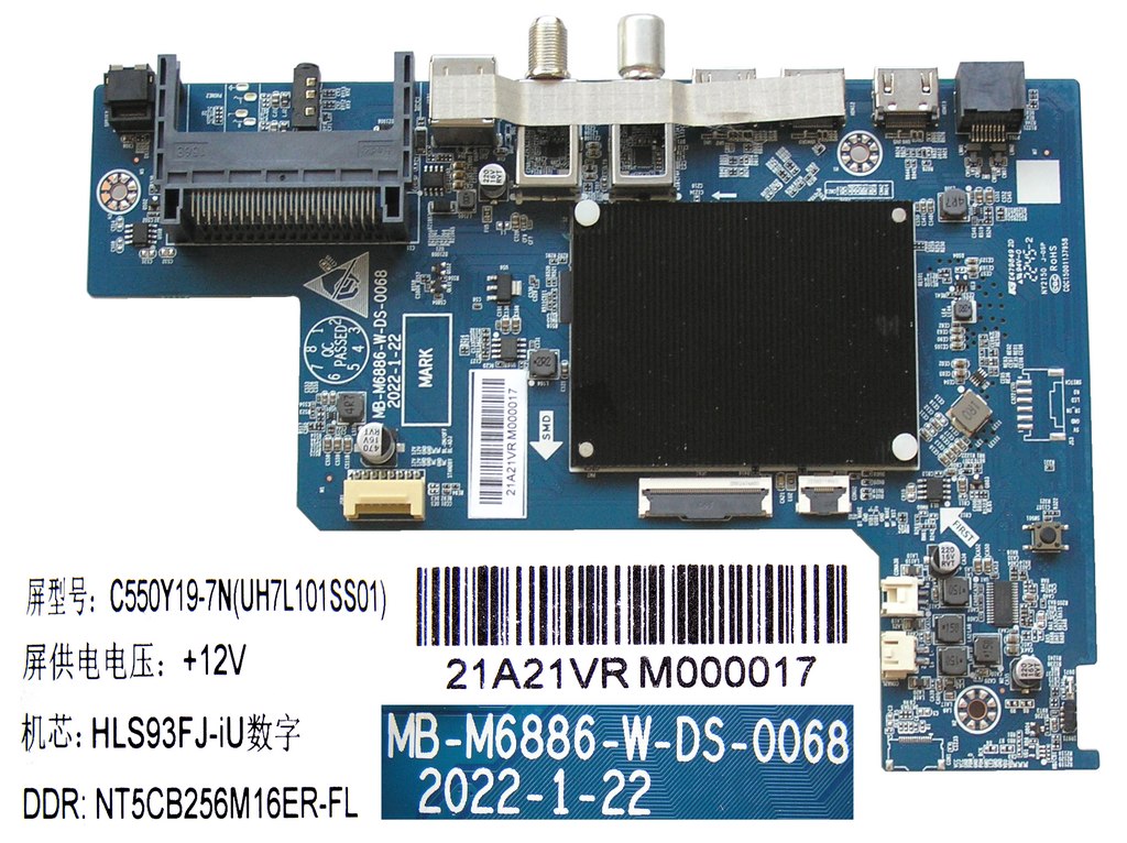 LCD modul základní deska Changhong Chiq U55G7LX / MB-M6886-W-DS-0068 / main boad C550Y19-7N(UH7L101SS01) / HLS93FJ-iU