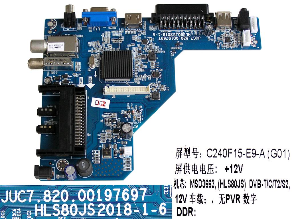 LCD modul základní deska Changhong LED24E4900ST2  / Main board JUC7.820.00197697 / HLS580JS / C240F15-E9-A/G01)