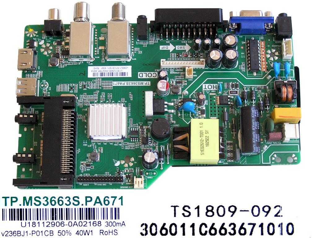 LCD modul základní deska ECG U18112906-0A02168 / main board TS1809-092 / TP.MS3663S.PA671