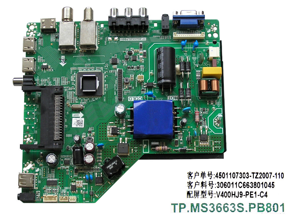 LCD modul základní deska FOX 40DLE172 / main board TP.MS3663S.PB801 / A20074719-2A00407 / 4501107303-TZ2007-110