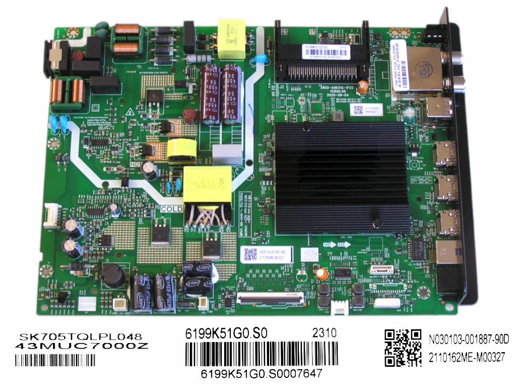 LCD modul základní deska Metz 43MUC7000Z / Main board 5800-A9K51G-1P20 / SK705TQLPL048 / N030103-001887-90D
