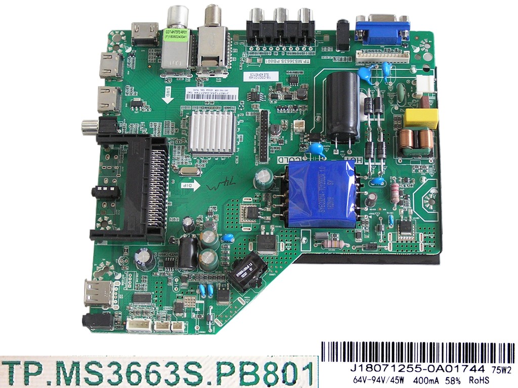 LCD modul základní deska Sencor SLE40F60TCS / Main board TP.MS3663S.PB801  / J18071255-0A01744 / J18071255-0A00990
