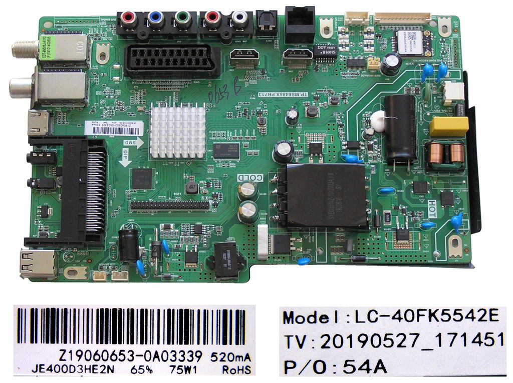 LCD modul základní deska Sharp 40BG2E/ Main board LC-40FK5542E / Z19060653-0A03339 / TP.MS6486X.PB713