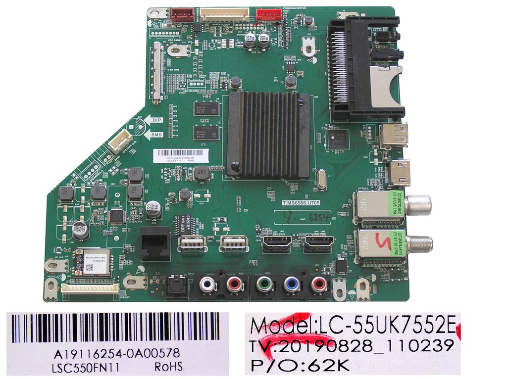 LCD modul základní deska Sharp 55BJ5E / Main board LSC550FN11 / LC-55UK7552E / TP.MS6586E.U705