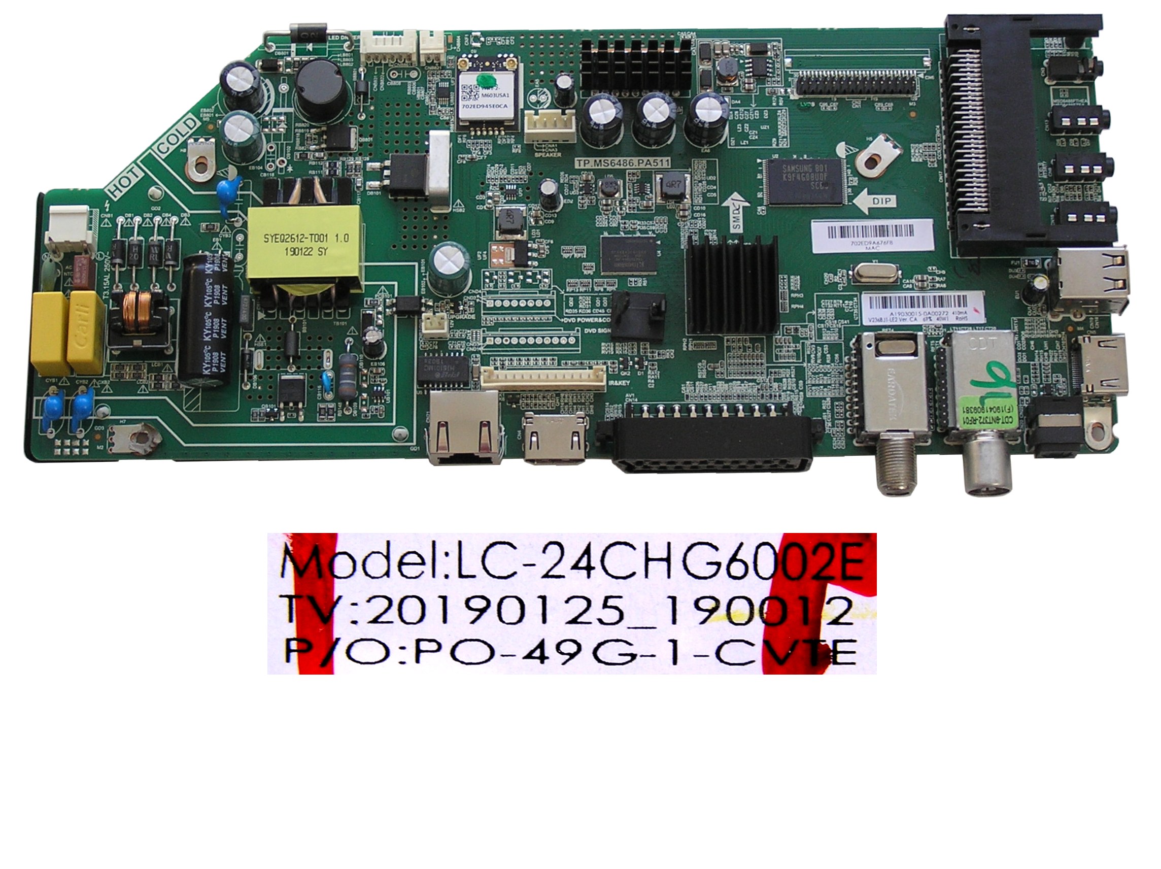 LCD modul základní deska Sharp LC-24CHG6002E / Main board A19030015-0A00272 / V236BJ1-LE2 Ver.CA / TP.MS6486.PA511