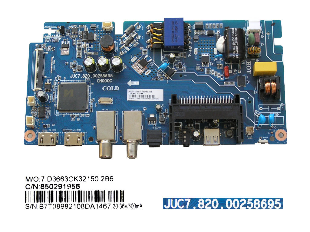 LCD modul základní deska TESLA 32C315SH / main board JUC7.820.00258695 / 7.D3663CK32150.2B6/ CV3663C-K32 / 850291956