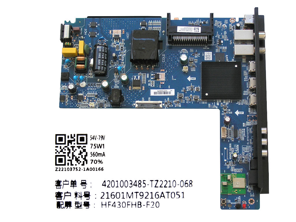 LCD modul základní deska TESLA 43E635BFS / Main board TPD.MS6586.PB767 / EL.MT9216-FG75 / Z22103752-1A00166