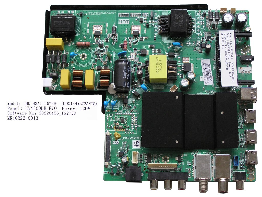 LCD modul základní deska VOX 43A11U672B  / Main board P150-2853V6.2 / GR220013DD01109 / 43HR672ANTS1 / 