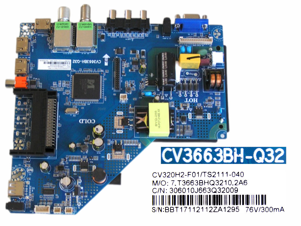 LCD modul základní deska Vivax LED TV-32LE112T2S2  / main board  CV320H2-F01/TS2111-040 / CV3663BH-Q32 / 306010J663Q32009