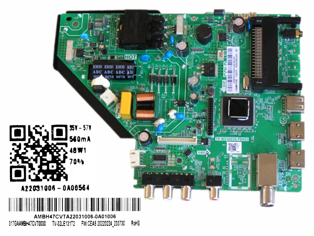 LCD modul základní deska Vivax LED TV-32LE131T2 / main board A22031005-0A00564 / AMBH47CVTA22031006 / TP.MS3663S.PB803