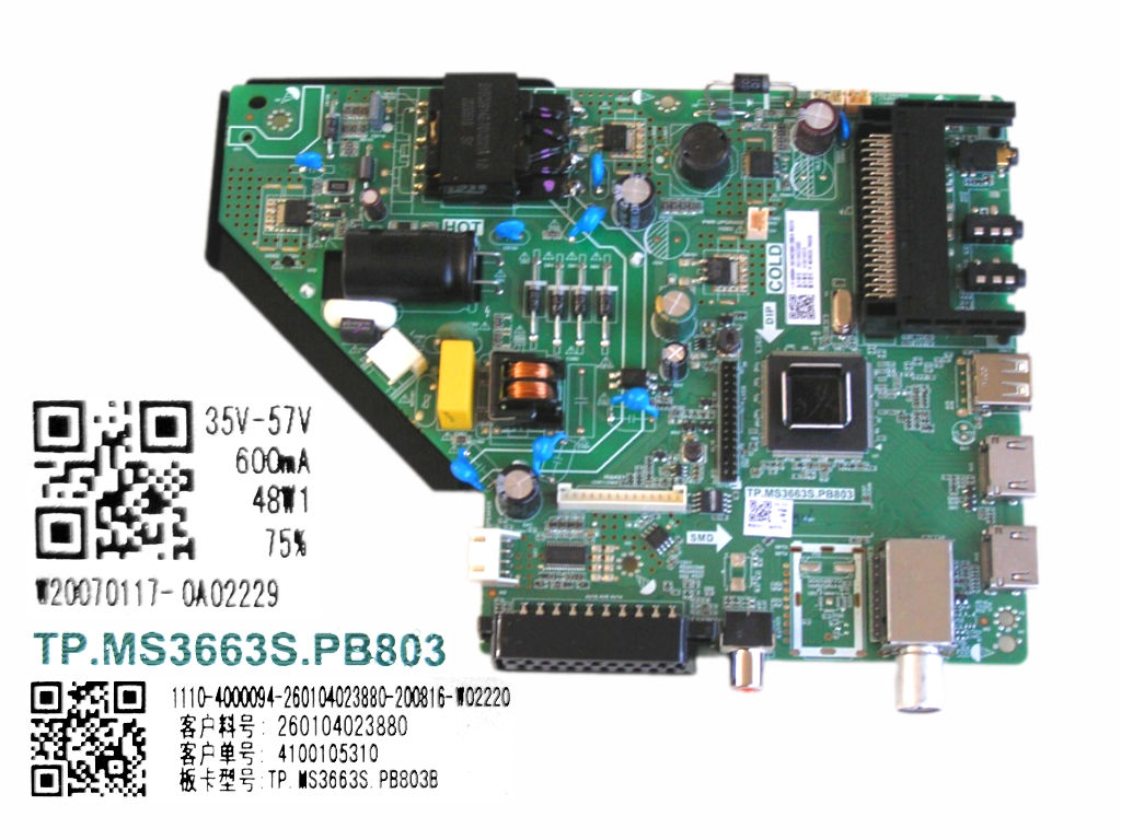 LCD modul základní deska Vivax LED TV-32LE141T2  / main board W20070117-0A02229 / TP.MS3663S.PB803 / 260104023880