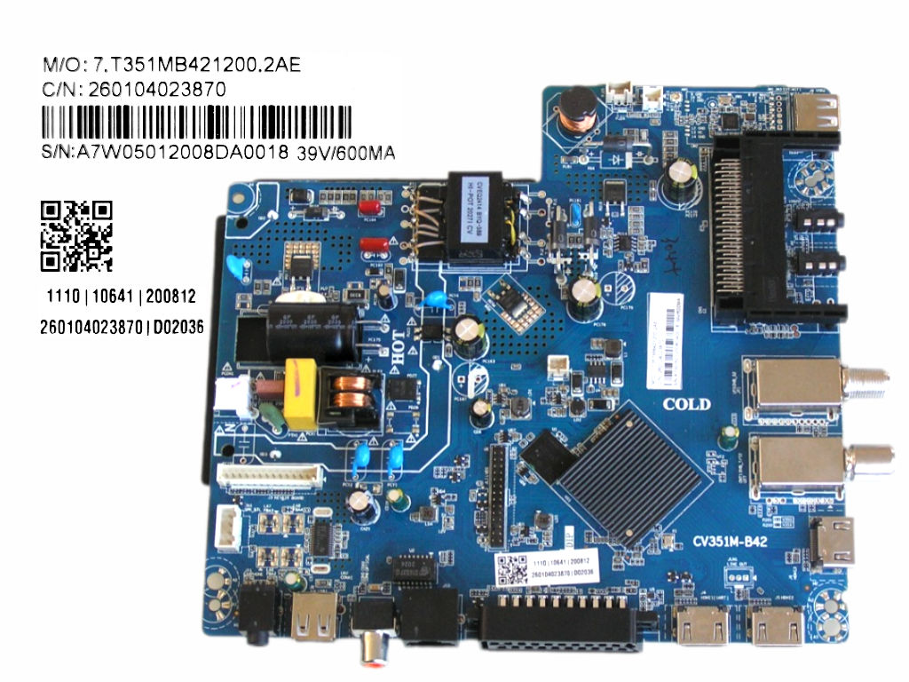 LCD modul základní deska Vivax LED TV-32LE141T2S2SM  / main board 7.T351MB421200.2AE / 260104023870 / CV351M-B42