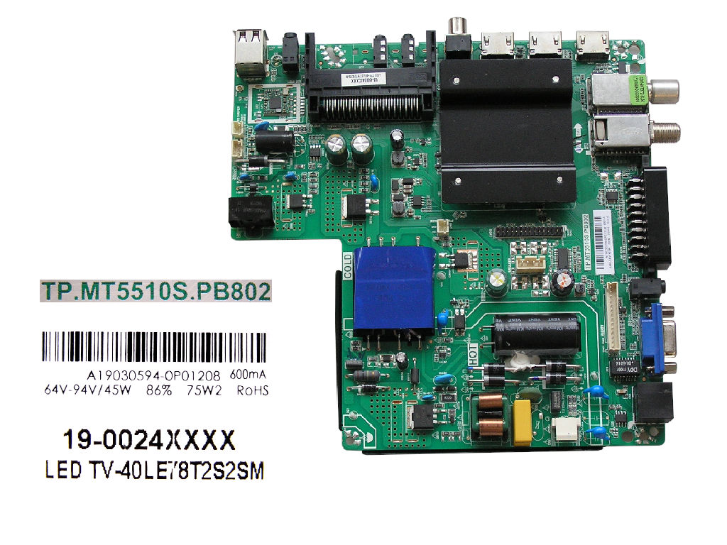 LCD modul základní deska Vivax LED TV-40LE78T2S2SM / main board A19030594-0P01208 / TP.MT5510S.PB802