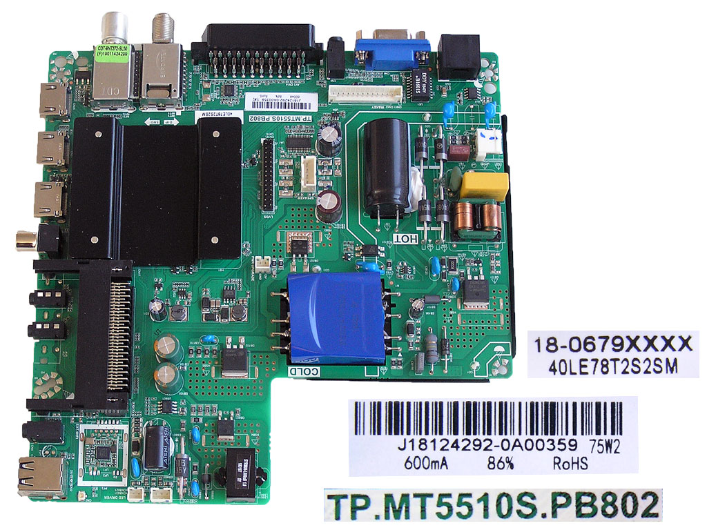 LCD modul základní deska Vivax LED TV-40LE78T2S2SM / main board J18124292-0A00359 / TP.MS3663.PB802 / V400HJ6-PE1