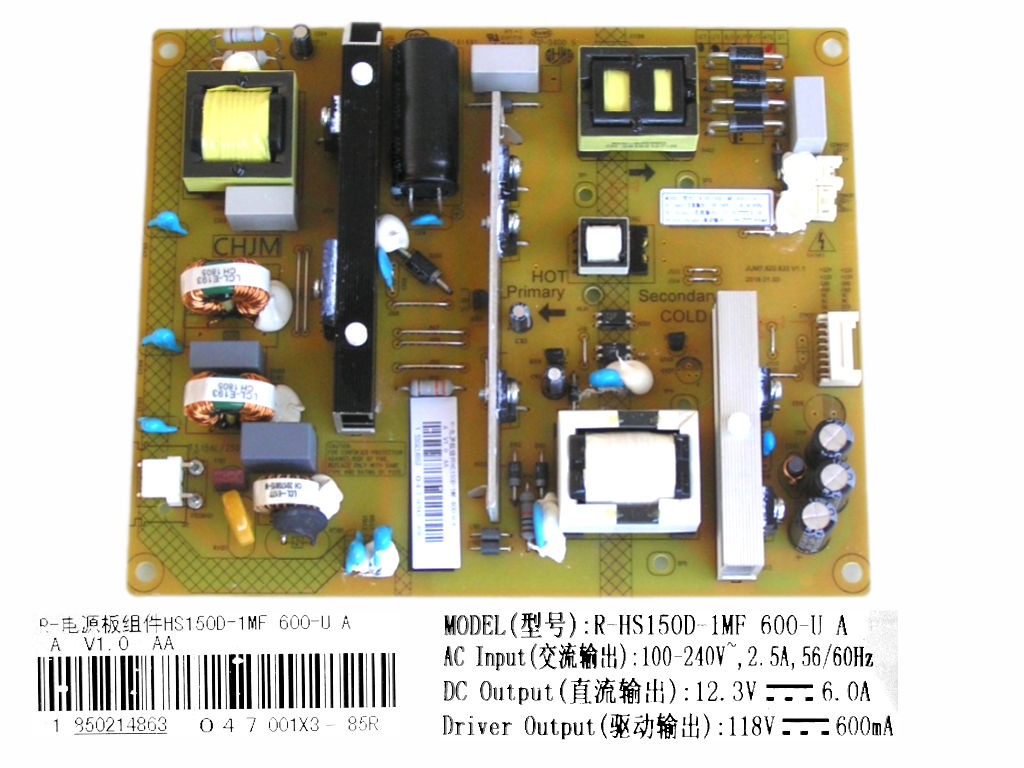 LCD modul zdroj Changhong Chiq JUM7.820.833.V1.1 /  POWER UNIT 950214863 / R-HS150D-1MF 600-UA 
