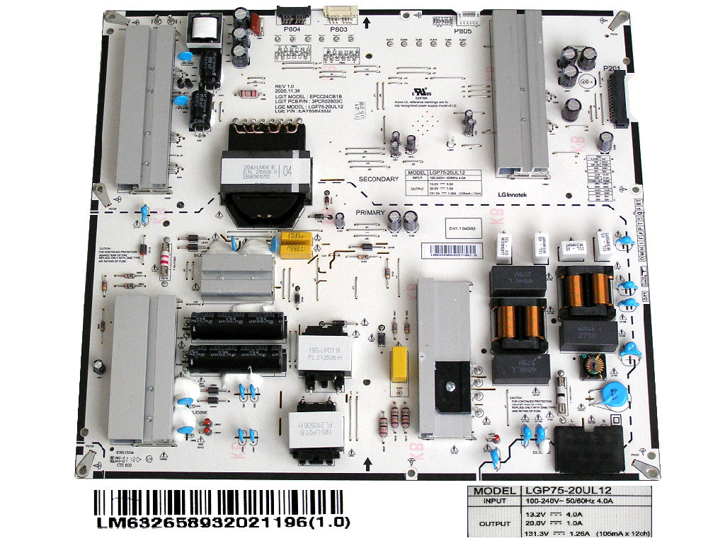 LCD modul zdroj EAY65893202 / Power supply assembly LGP75-20UL12 / EAY65893202