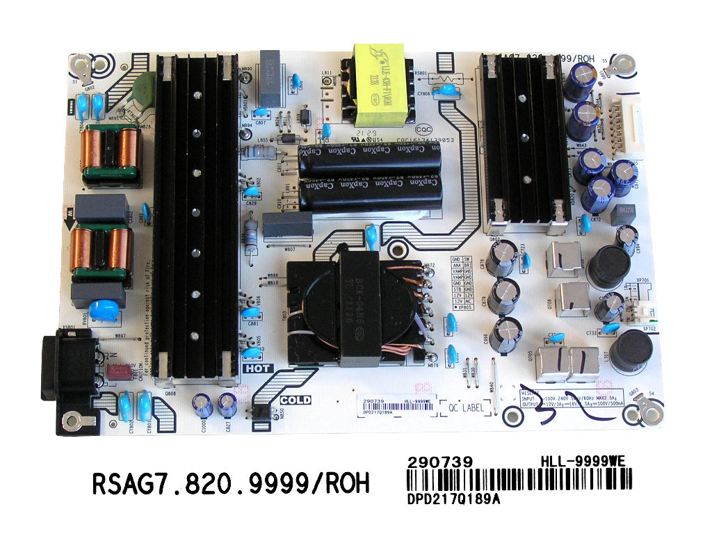 LCD modul zdroj Hisense 65A66G / SMPS power unit RSAG7.820.9999/ROH / T285251 / HLL-9999WE / DPD217Q189A