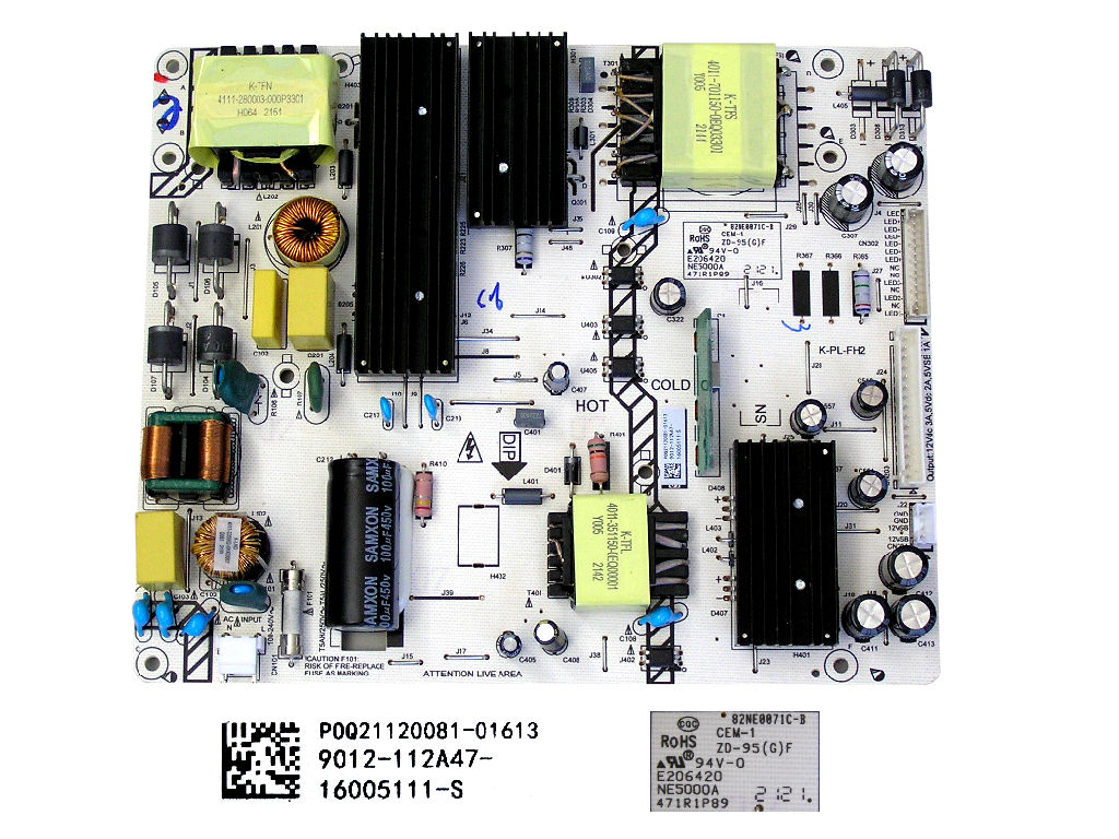 LCD modul zdroj TESLA 43K625BUS /  POWER UNIT K-PL-FH2 / P0Q21120081-01613 / 9012-112A47-16005111-S