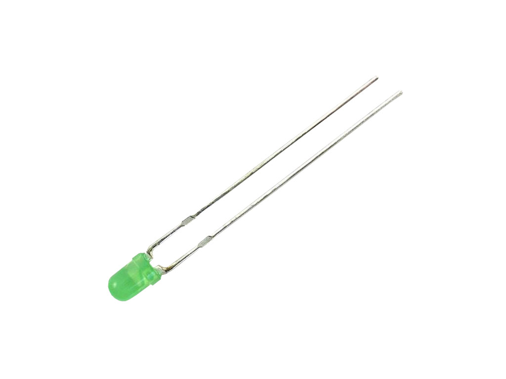 LED dioda zelená 3mm, kulatá, L-934GD, 8-32mcd/20mA (Uf=2,2V), difůzní, 60deg, 565nm