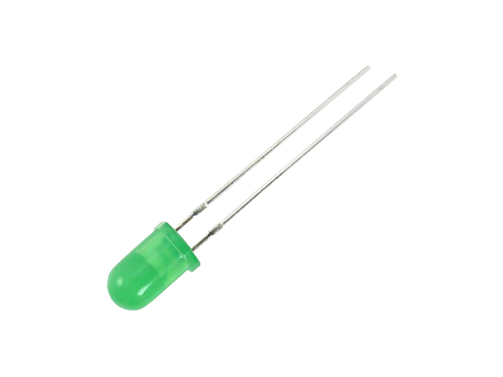 LED dioda zelená 5mm, kulatá, L-53GD, 5-20mcd/10mA (Uf=2,20V), difuzní, 60deg, 568nm
