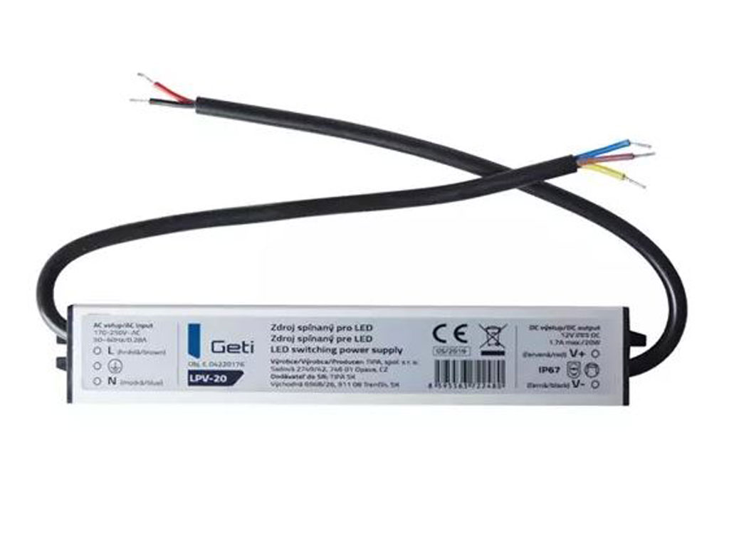 LED napaječ pro LED pásek montážní 20W 12V / 1.7A Geti LPV-20