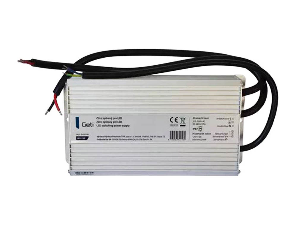 LED napaječ pro LED pásek montážní  250W 12V / 20A Geti LPV-250