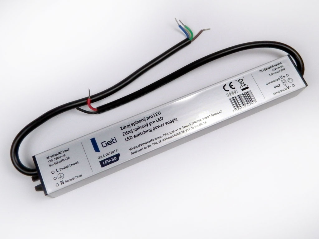 LED napaječ pro LED pásek montážní 30W 12V / 2.5A Geti LPV-30