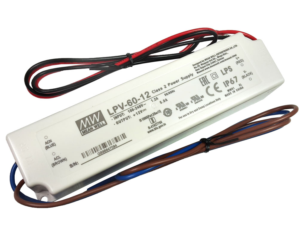 LED napaječ pro LED pásek montážní 60W 12V / 5A MEAN WELL LPV-60-12