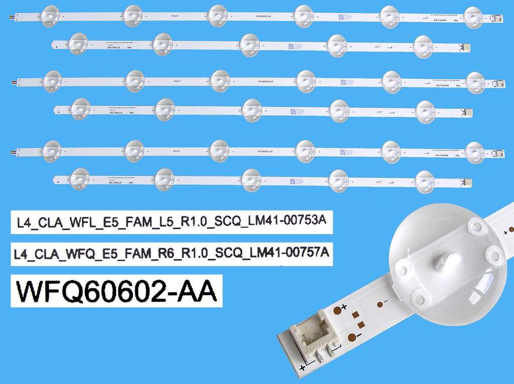 LED podsvit 1124mm sada Grundig celkem 6 kusů / DLED Backlight L4_CLA_WFQ_E5_FAM / LM41-00753A + LM41-00757A / WCL60602-AC + WCF60602-AC / WFQ60602-AA