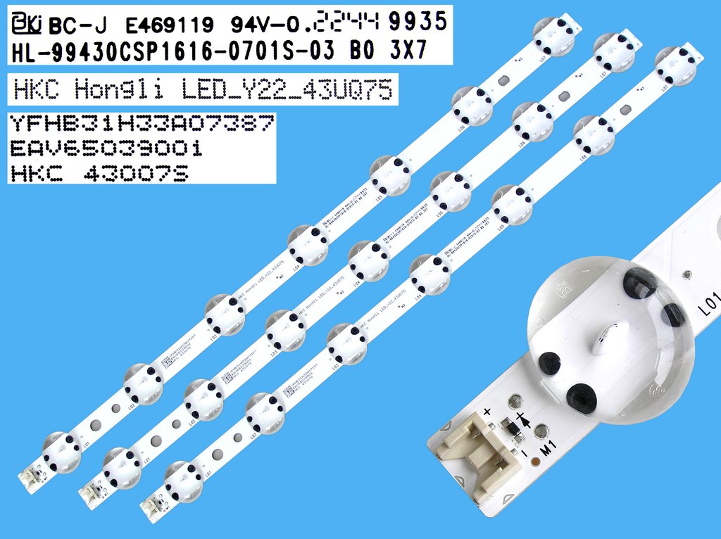 LED podsvit 425mm sada LG 43UQ75 celkem 3 kusy / DLED Backlight Assy 7 D-LED Hongli LED_Y22_Trident_43UQ75 / HKC Hongli LED_Y22_43UQ75 / EAV65039001 / HKC43007S / HL-99430CSP1616-0701S