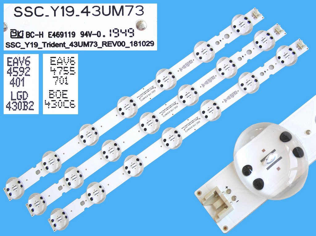 LED podsvit 425mm sada LG AGM76872401 celkem 3 kusy / DLED Backlight 43UM73 - 7 D-LED, SSC_Y19_Trident_43UM73 / LGD430B2 / BOE430C6 / SSC_Y19_43UM73 originál
