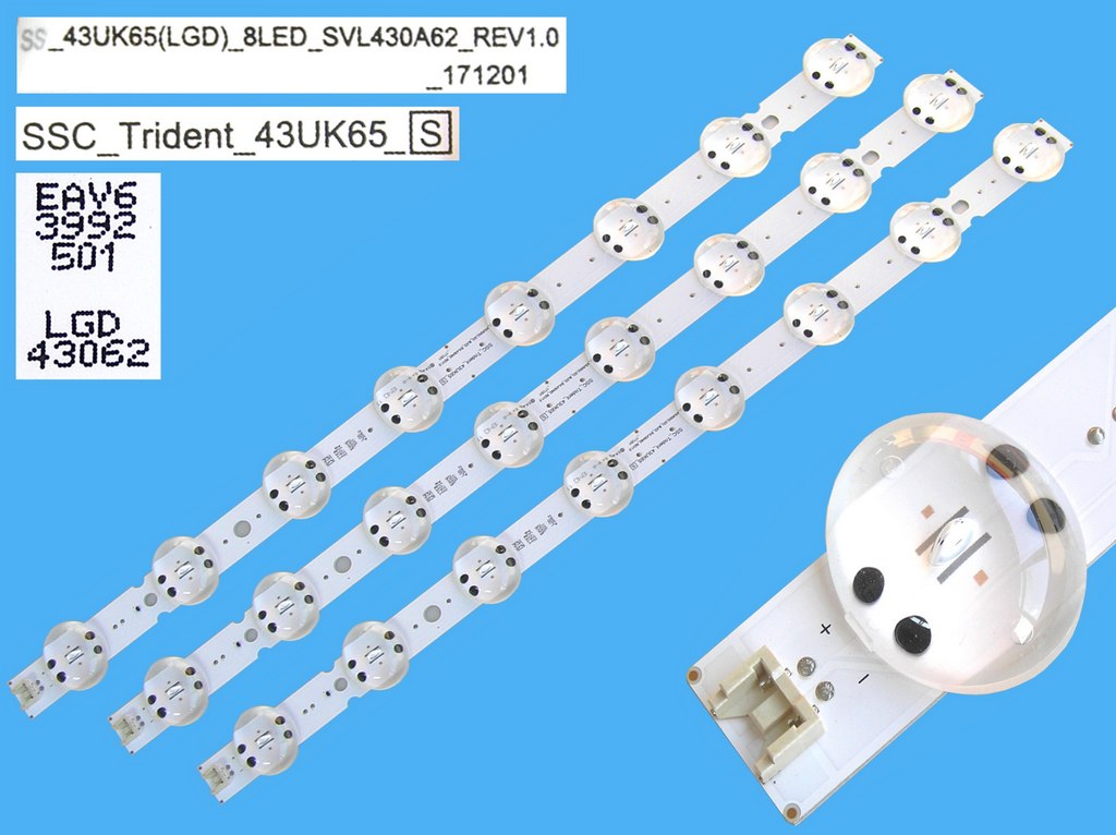 LED podsvit 445mm sada LG 43UK65 celkem 3 kusy / DLED Backlight 8 D-LED, SSC_Trident_43UK65_SVL430A62, EAV63992501 náhradní výrobce
