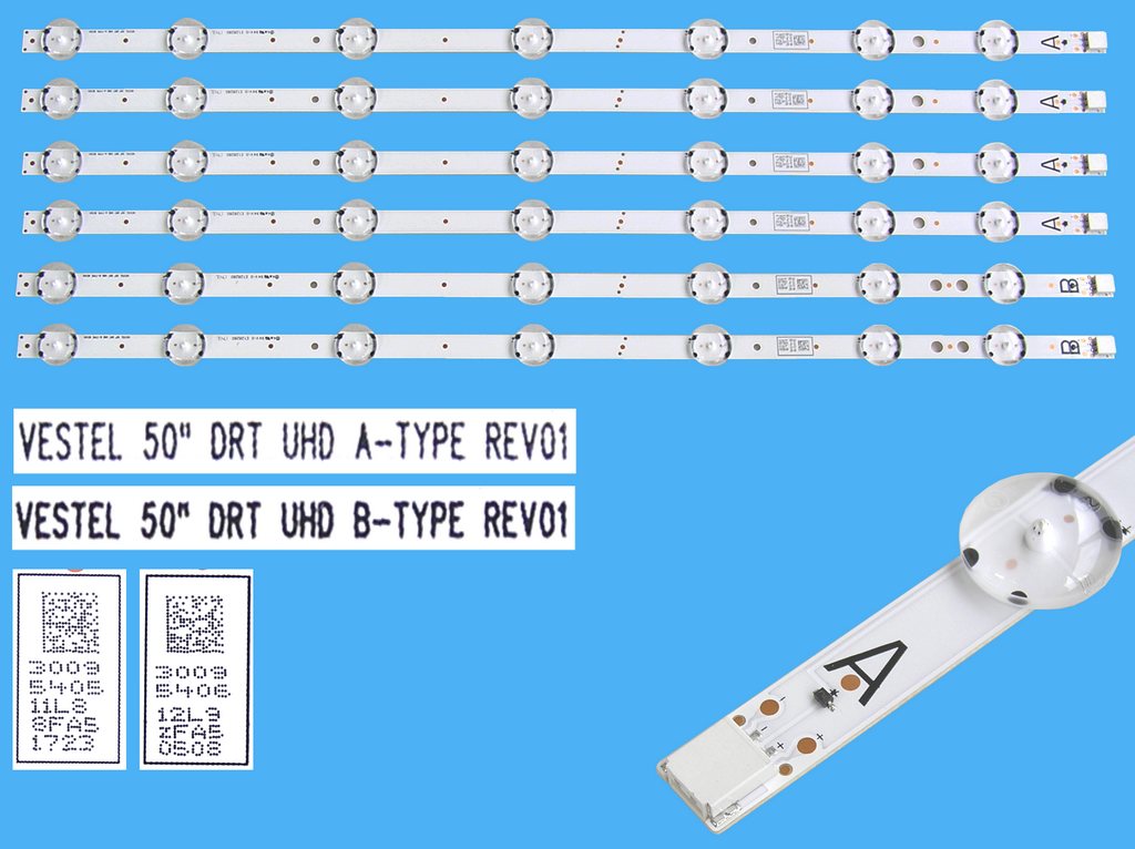 LED podsvit 454mm sada Vestel 50DRT celkem 6 pásků 454mm / D-LED backlight 50DRT 4ks type A 30095405 + 2ks type B 30095406