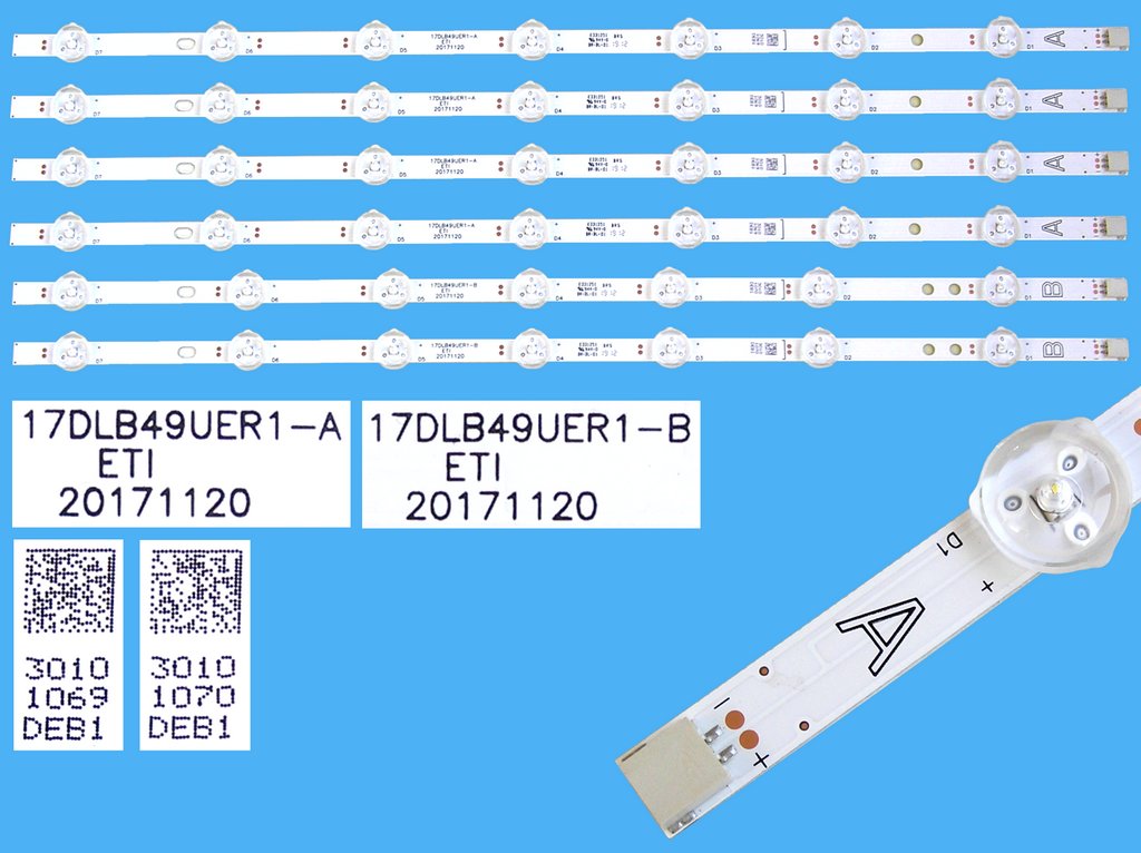 LED podsvit 460mm sada Vestel 17DLB49UER1 celkem 6 pásků / D-LED backlight 30101069 + 30101070