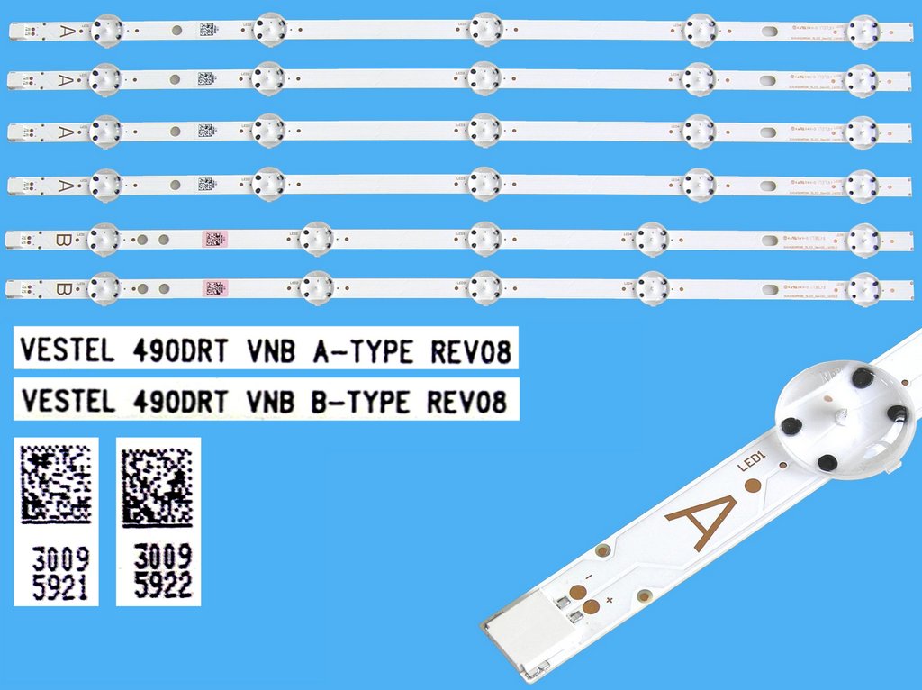 LED podsvit 460mm sada Vestel 490DRT VNB celkem 6 pásků 460mm / LED Backlight 490DRT VNB 30095921 + 30095922 / SVV490A32A 30092640 + SVV490A32B 30092641