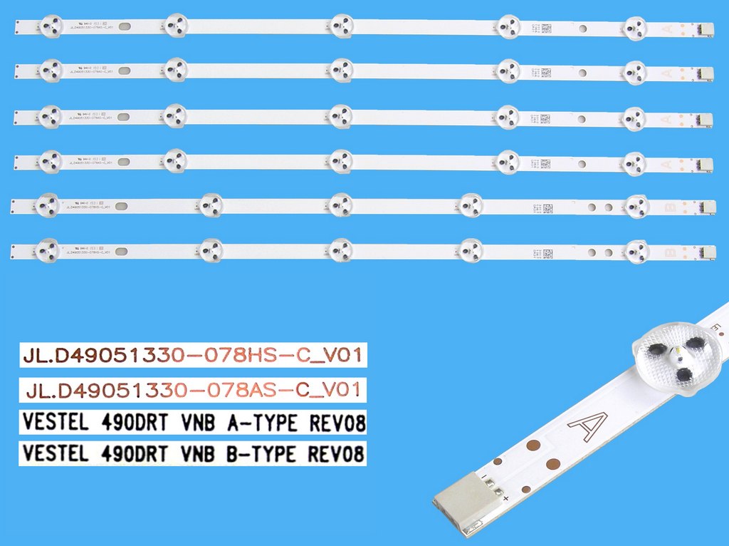LED podsvit 460mm sada Vestel 490DRT VNB celkem 6 pásků / LED Backlight 460mm 490DRT VNB A-type 30095921 + 490DRT VNB B-type 30095922 náhradní výrobce